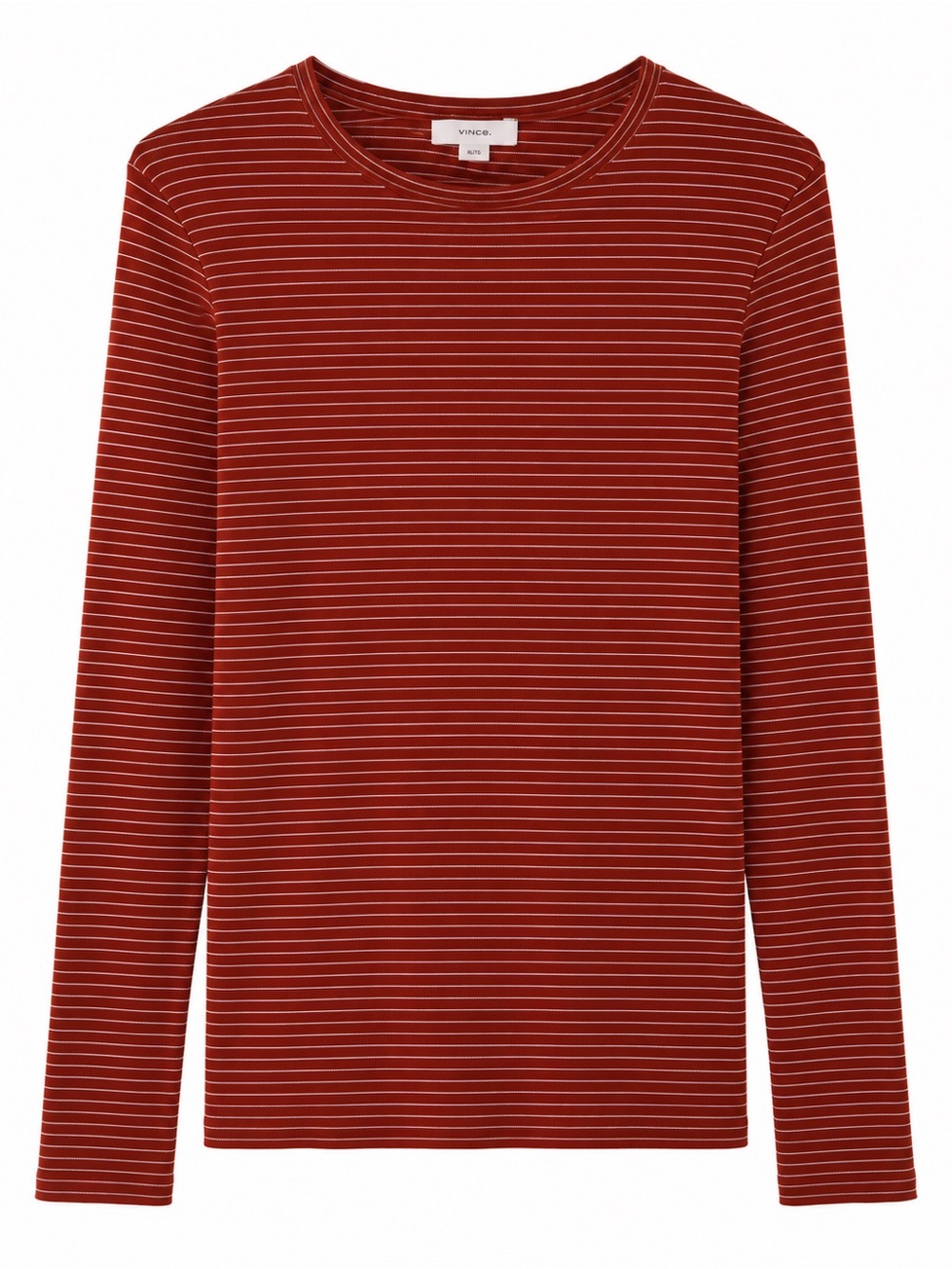 Vince Feeder Stripe Long Sleeve Crewneck Tee Rust White XL